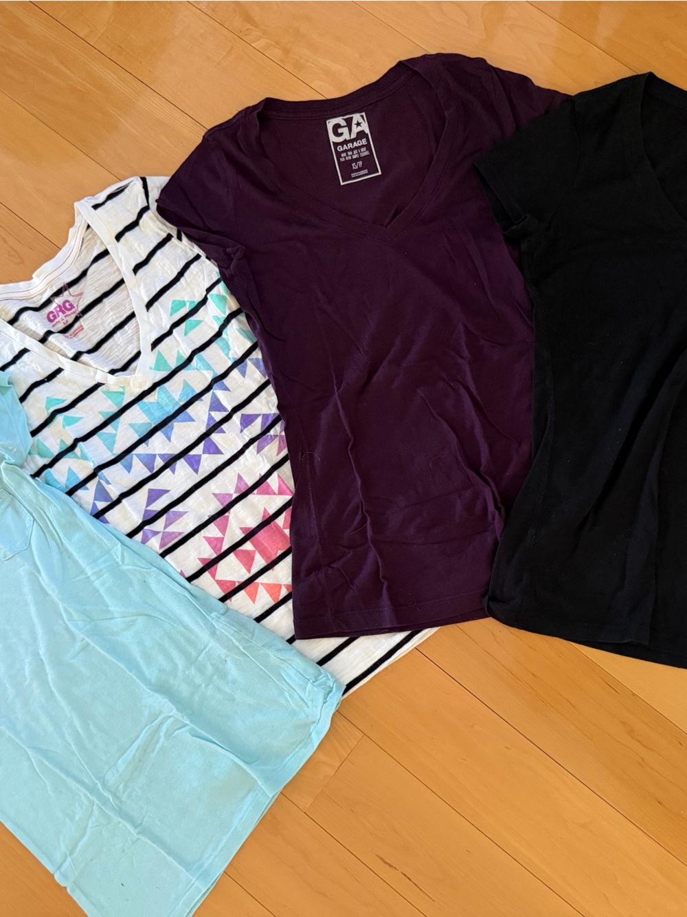 Assorted Women's Tee Lot - Black, Plum, Light Blue, Striped Colorblock